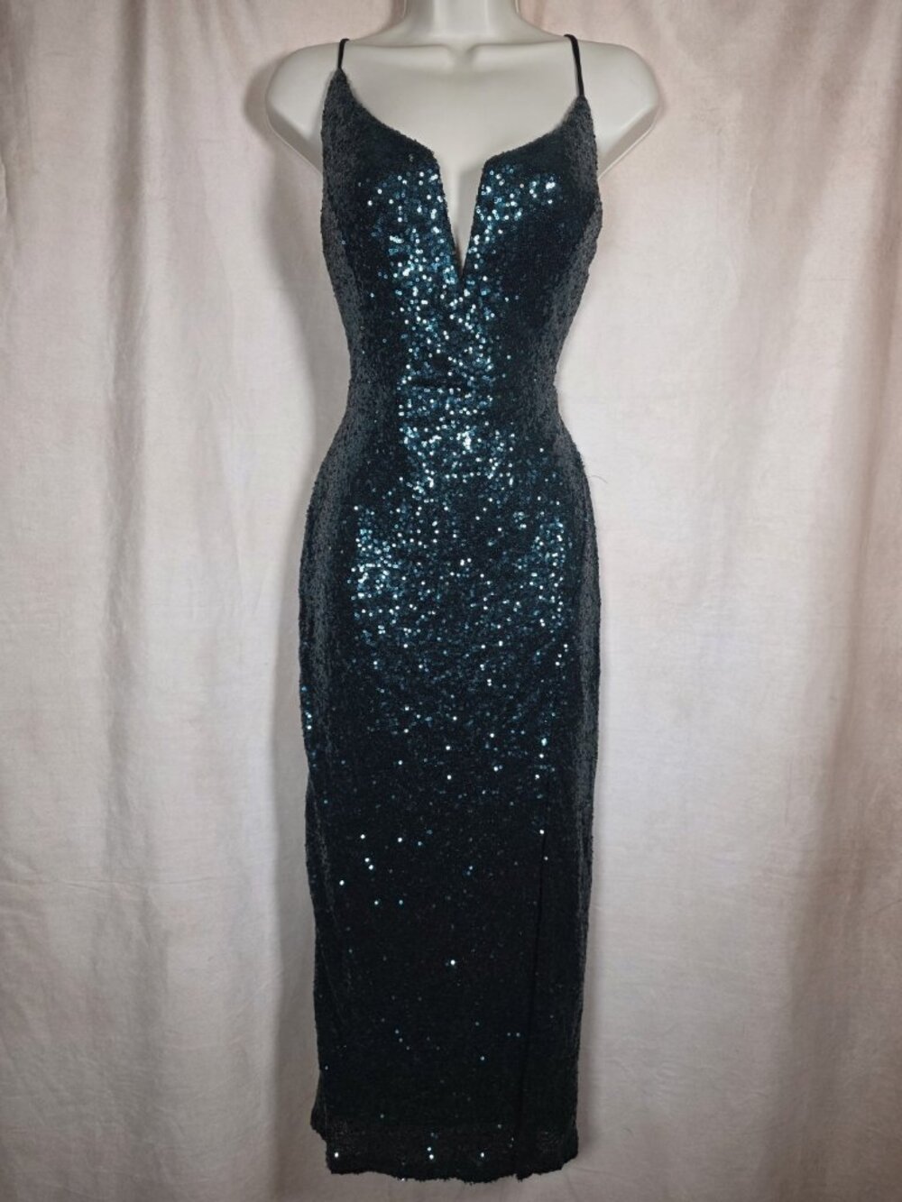 NWOT Lulus Sparkling Starlet Teal Sequin Lace-Up Midi Dress Size XL